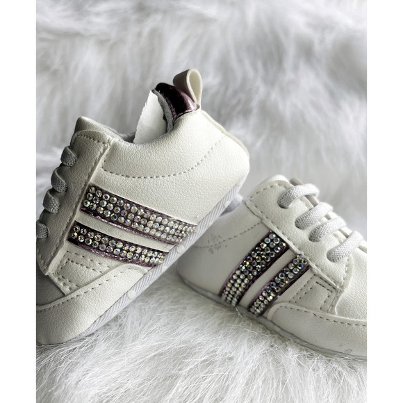 Baby Girl Sporty Striped Crystaled Sneakers 0-6 Months - Picture 3 of 6